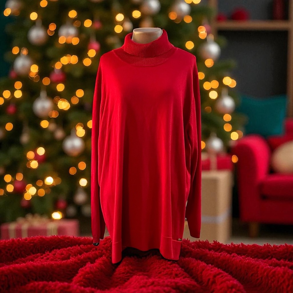 CALVIN KLEIN RIBBED TURTLENECK SWEATER HOLIDAY RED PLUS SIZE 2X - Picture 6 of 13